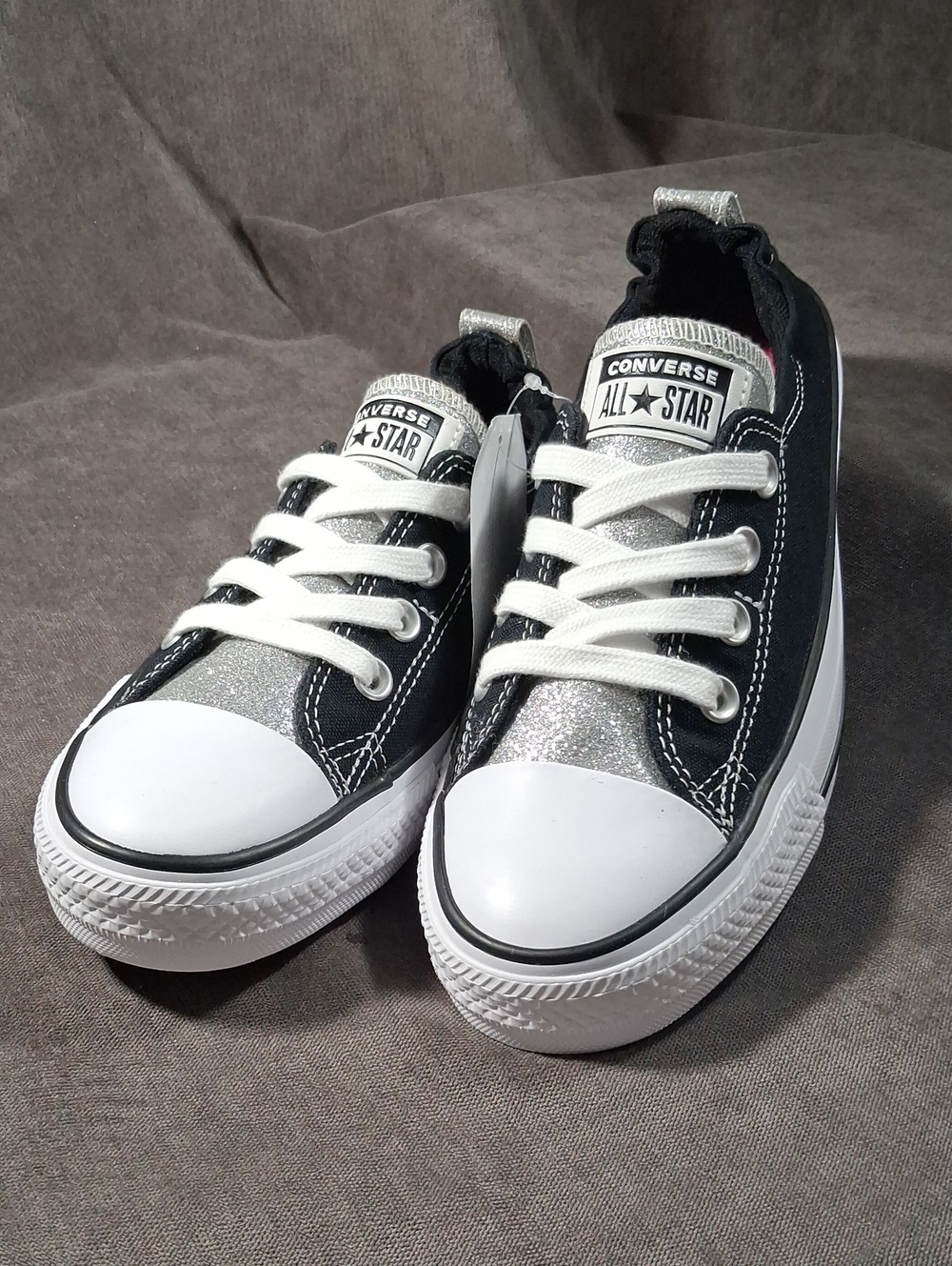 Converse Chuck Taylor All Star Shoreline Silver Glitter Black Sneakers NWT US 8